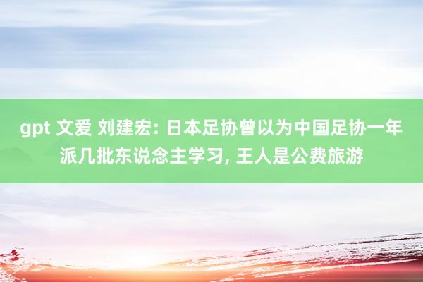 gpt 文爱 刘建宏: 日本足协曾以为中国足协一年派几批东说念主学习, 王人是公费旅游